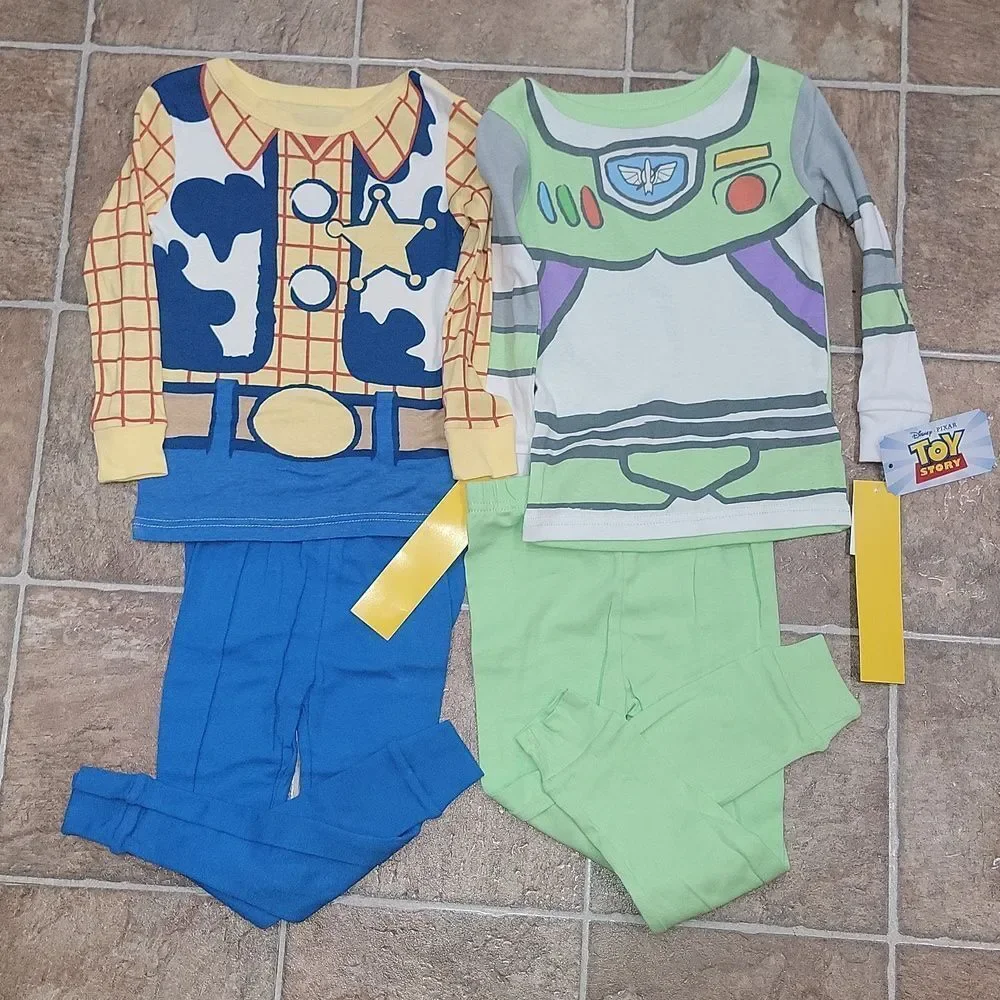 New Toy Story Woody & Buzz Snug Fit Cotton Cartoon 4 Piece Kids Pajama Set Sz 4T